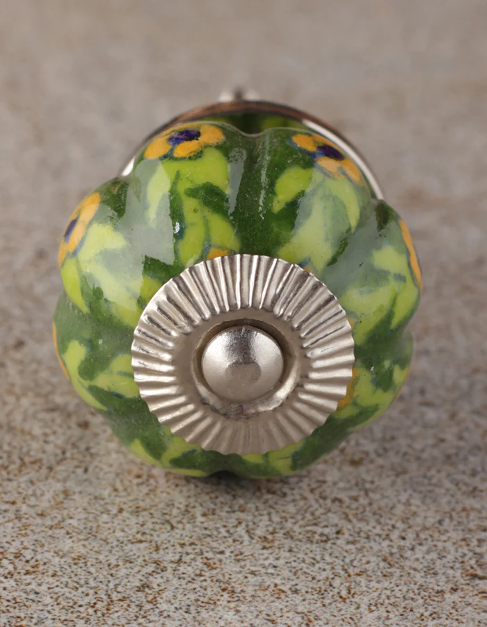 Yellow Flowers And Green Leaf with Dark Green Base Melon Knob - Image 4