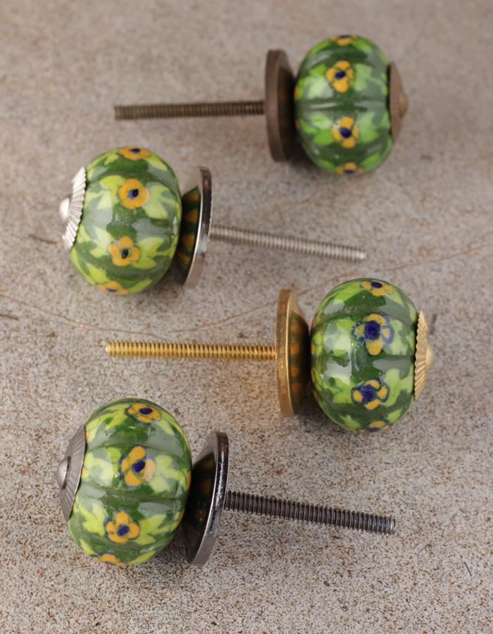 Yellow Flowers And Green Leaf with Dark Green Base Melon Knob - Image 5