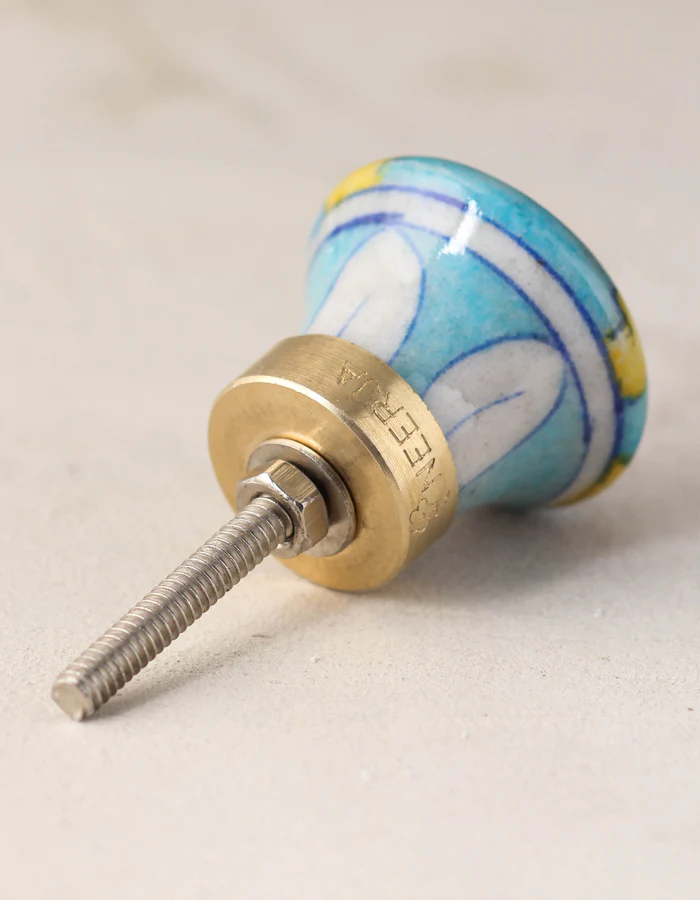 Zigzag Turquoise And Yellow Ceramic Blue Pottery Door Knob - Image 4
