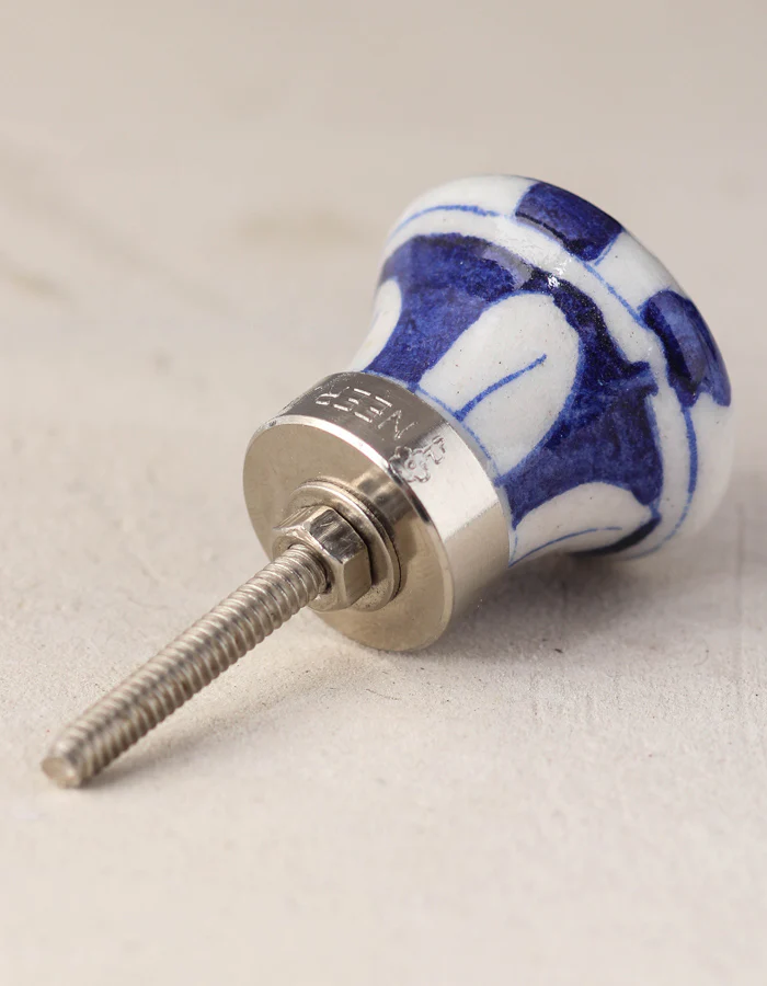 Zigzag White And Blue Ceramic Blue Pottery Drawer Knob - Image 3