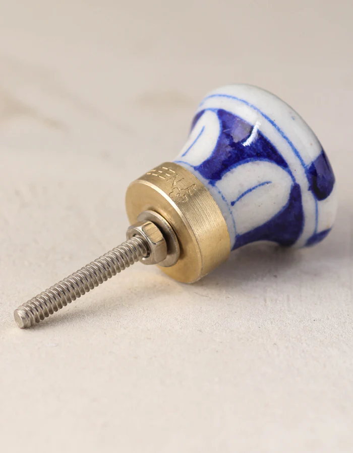 Zigzag White And Blue Ceramic Blue Pottery Drawer Knob - Image 4