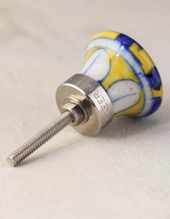 Zigzag Yellow And Blue Ceramic Blue Pottery Drawer Knob - Image 3